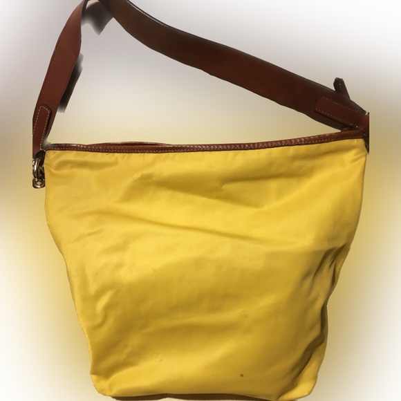 Dooney and Burke Nylon Leather Trim Hobo Shoulder Handbag Yellow - Picture 3 of 10
